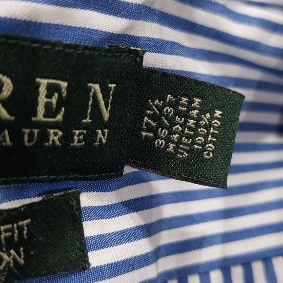 Lauren Ralph Lauren Dress Shirt Men's Size 17.5  36/37 Blue Striped Classic Fit - Picture 5 of 10